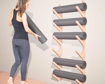 Yoga Mat Wall Organizer: Birch Plywood Yoga Prop Rack for Yoga Bolsters