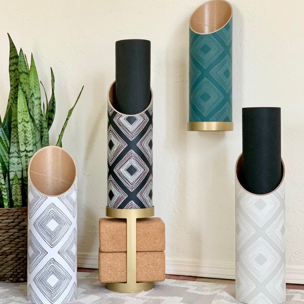 Yoga Mat Storage Tube | Rhombi, Yoga Mat Holder, Yoga Gifts, Yoga Mat, Meditation Gifts, Home Yoga Studio, Home Gym Decor, Yoga Gift, Yoga