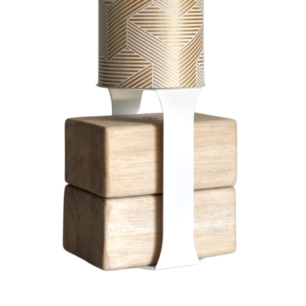 Yoke Yoga Block Floor Stand in White, Eco-Chic Yoga Block Storage for up to 2 Yoga Blocks and 1 Yoga Strap, attaches to Homi Yoga Mat Tube