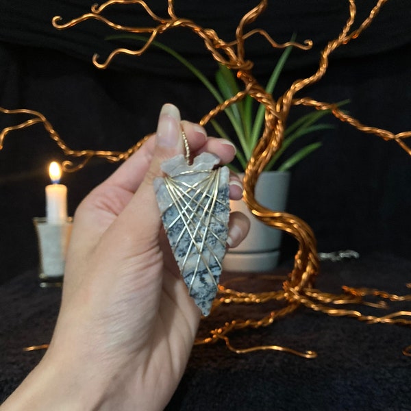 Flint Arrowhead masculine wire wrapped crystal pendant