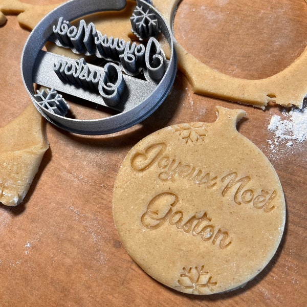 Emporte-pièce Joyeux Noël, Biscuit personnalisé avec prénom, Forme de boule de Noël, Petit-Beurre évènement Noël Bébé