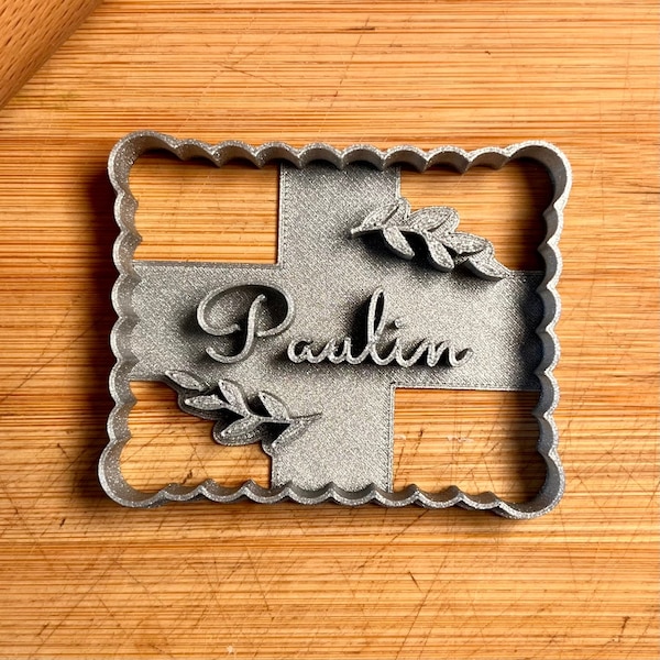 Emporte-pièce personnalisé avec prénom et feuilles d'eucalyptus, moule à biscuit