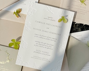 Letterpress or Foil Wedding Invitation Sample: Handmade Paper, Deckled Edge