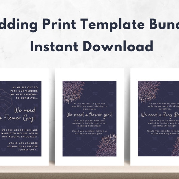 Wedding Proposal BUNDLE | Set Of Three Prints | Ring Bearer Flower Girl & Flower Guy Printable Invitations | PDF Template - Digital Download