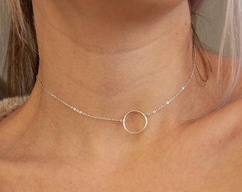 Silver Discreet Day Collar | Dainty O Ring Necklace in Sterling Silver