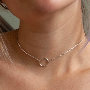 Sterling Silver Discreet Day Collar Eternity Collar Silver O Ring Choker, Sub Day Collar, Dainty Silver Necklace Gift for Her Jewelry image 1