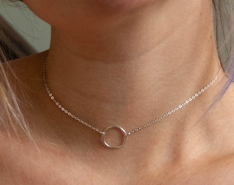 Sterling Silver Discreet Day Collar Eternity Collar | Silver O Ring Choker, Sub Day Collar, Dainty Silver Necklace Gift for Her Jewelry