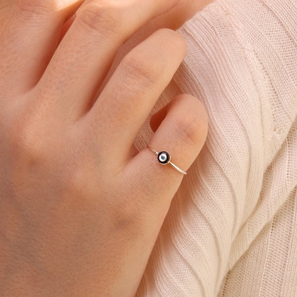 Dainty Evil Eye Ring in 14k Gold Filled or Sterling Silver | Protection Ring Evil Eye Jewelry | Actual Handmade Jewelry