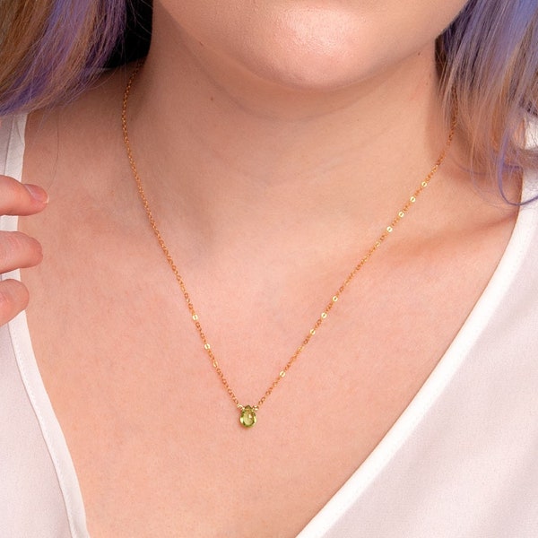 Tiny Genuine Peridot Necklace | August Birthstone Necklace | Dainty Handmade Jewelry Handmade Necklace | Gemstone Crystal Necklace Gift