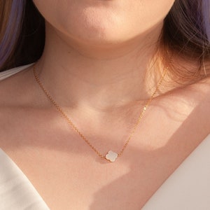 Mother of Pearl Clover Necklace: 14k Gold Filled or Sterling Silver Good Luck Charm
