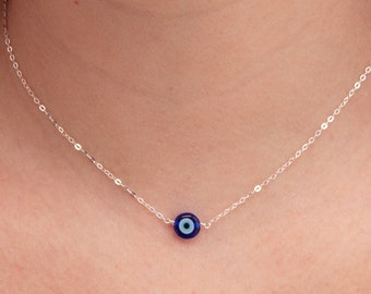 Handmade Tiny Evil Eye Necklace: Sterling Silver or 14k Gold Filled Protection Jewelry