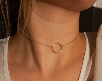 Gold Discreet Day Collar | Karma Necklace | Sub Collar Subtle Collar, Gold Dainty Open Circle Necklace | Discreet Day Collar for Women