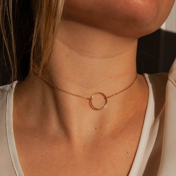 Gold Discreet Day Collar | Karma Necklace | Sub Collar Subtle Collar, Gold Dainty Open Circle Necklace | Discreet Day Collar for Women