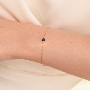 Dainty Black Tourmaline Bracelet: 14k Gold Filled or Sterling Silver, Empath Protection