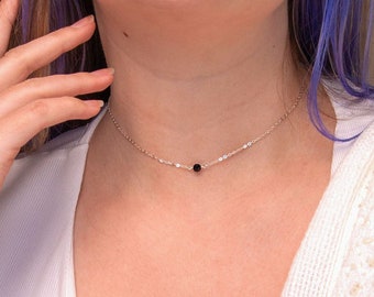 Black Tourmaline Necklace Choker Protection Jewelry in 14k Gold Filled or Sterling Silver