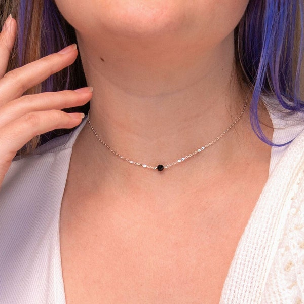 Black Tourmaline Necklace Choker Protection Jewelry in 14k Gold Filled or Sterling Silver