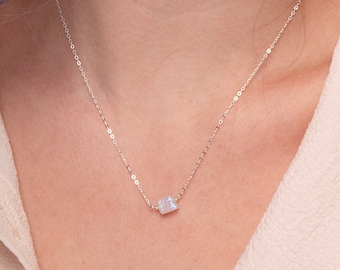 Handmade Raw Rainbow Moonstone Necklace | Dainty Raw Gemstone Necklace | Crystal Healing Jewelry Handmade Jewelry