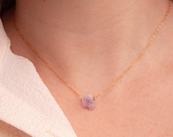 Handmade Raw Amethyst Necklace | February Birthstone Necklace | Dainty Crystal Necklace | Geode Necklace Unique Purple Necklace