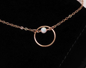 Opal Discreet Day Collar: Sterling Silver or Gold Filled O Ring Choker