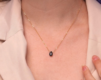 Dainty Black Tourmaline Pear Necklace: Sterling Silver or Gold Filled Empath Protection