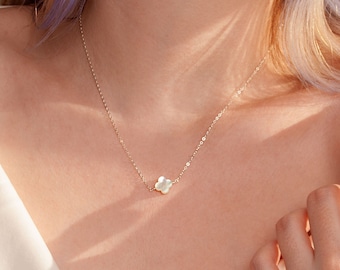 Mother of Pearl Clover Necklace: 14k Gold Filled or Sterling Silver Good Luck Charm