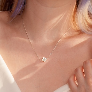Mother of Pearl Clover Necklace: 14k Gold Filled or Sterling Silver Good Luck Charm
