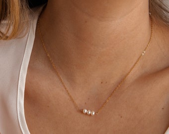 Freshwater Pearl Necklace: Gold Filled or Sterling Silver Dainty Layered Bridesmaid Jewelry