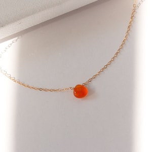 Dainty Carnelian Teardrop Necklace: 14k Gold Filled or Sterling Silver