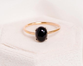 Dainty Oval Onyx Ring in Gold Filled or Sterling Silver | Unique Onyx Ring Natural Onyx Stacking Ring