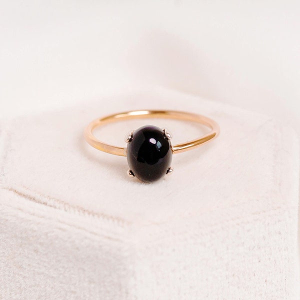 Dainty Oval Onyx Ring in Gold Filled or Sterling Silver | Unique Onyx Ring Natural Onyx Stacking Ring