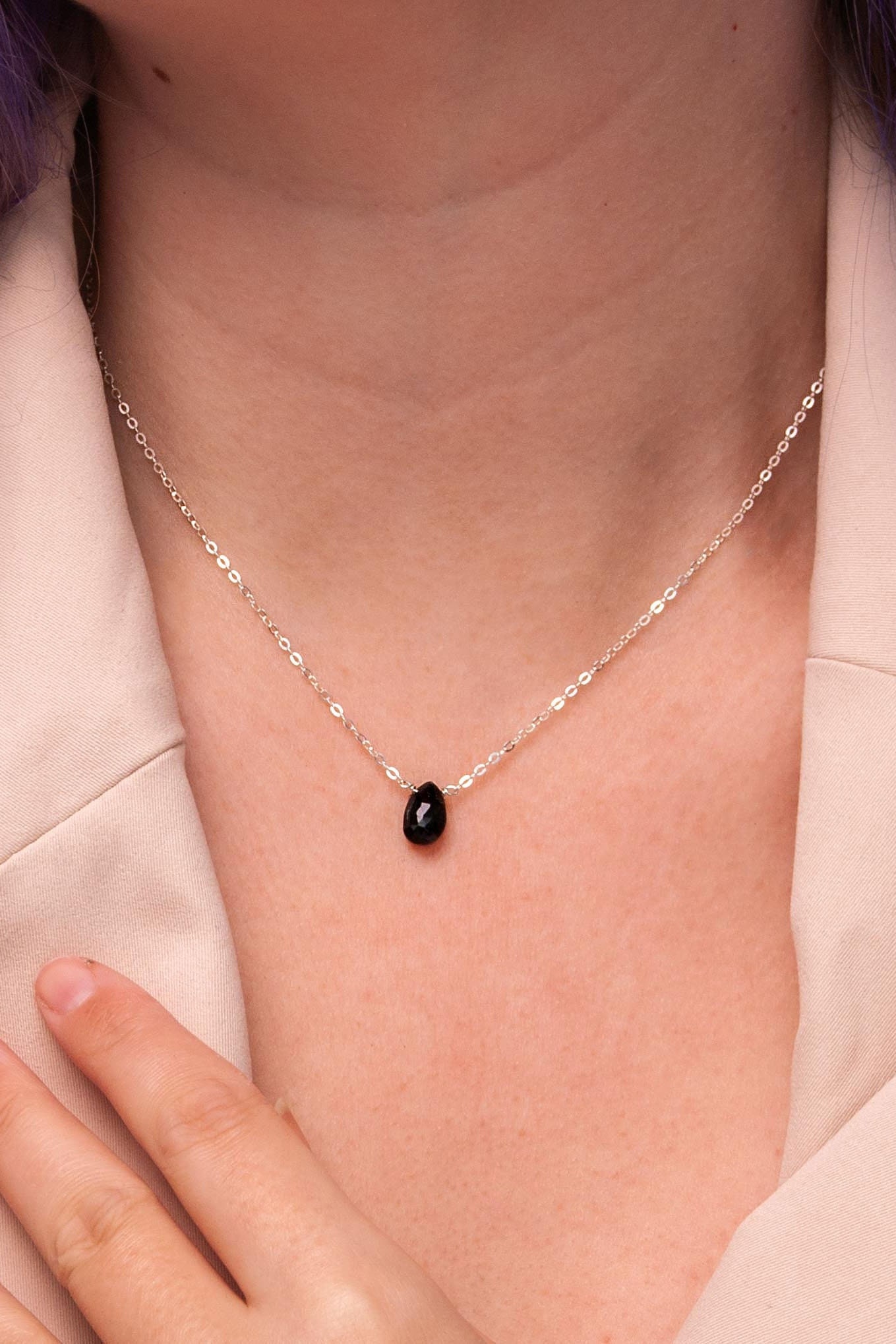 Dainty Black Tourmaline Necklace | Empath Protection Necklace in Sterling Silver or Gold Filled | Shield of Protection Empath Gift