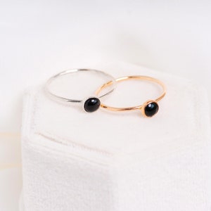 Dainty Black Onyx Ring: Gold Filled or Sterling Silver Stacking Ring