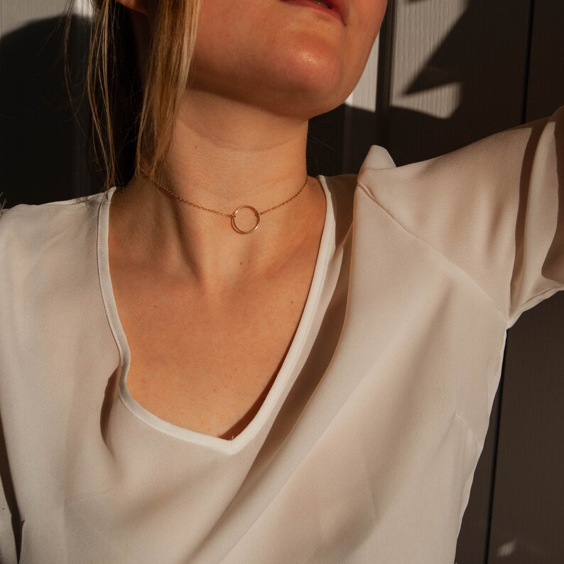 Gold Discreet Day Collar | Karma Necklace | Sub Collar Subtle Collar, Gold Dainty Open Circle Necklace | Discreet Day Collar for Women 