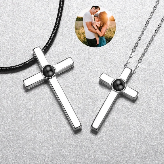 Simple Cross Photo Projection Necklace 