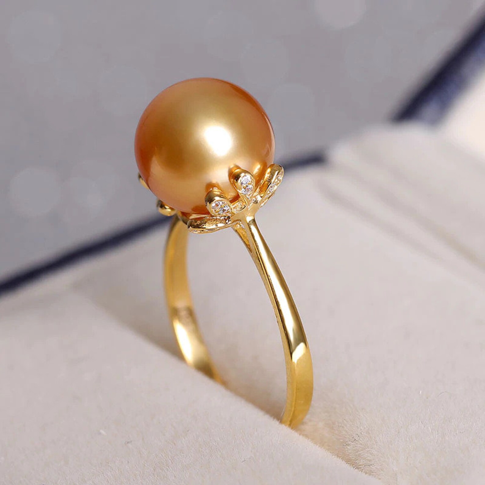 1011mm Natural Gold Pearl Ring Pearl Engagement Ring Dainty Etsy
