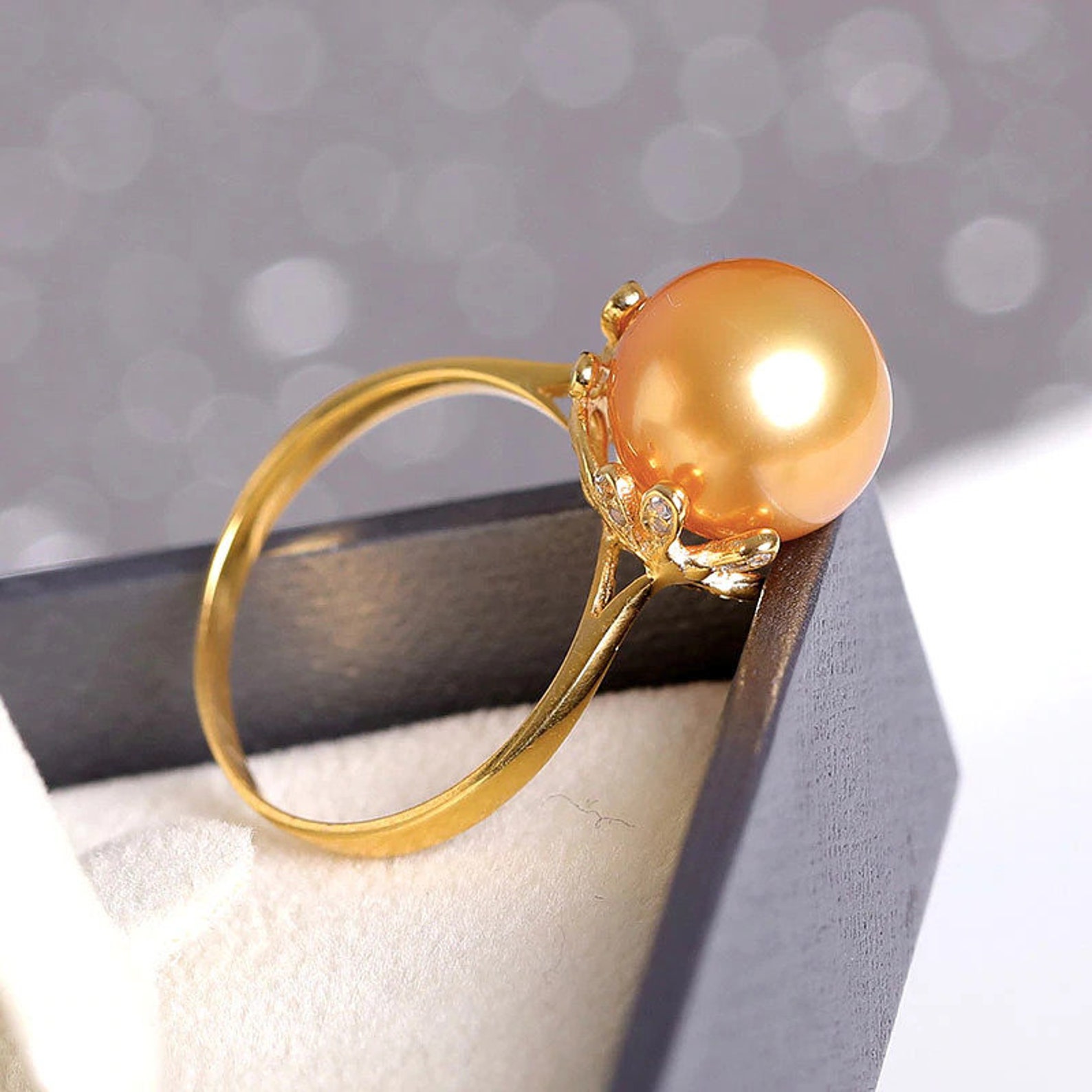 1011mm Natural Gold Pearl Ring Pearl Engagement Ring Dainty Etsy