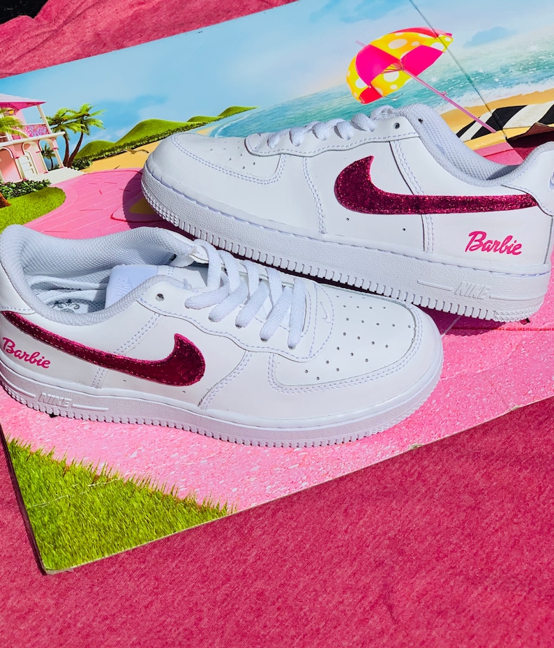 Customised custom hand-painted Barbie-themed Nike Air Force 1 | Etsy