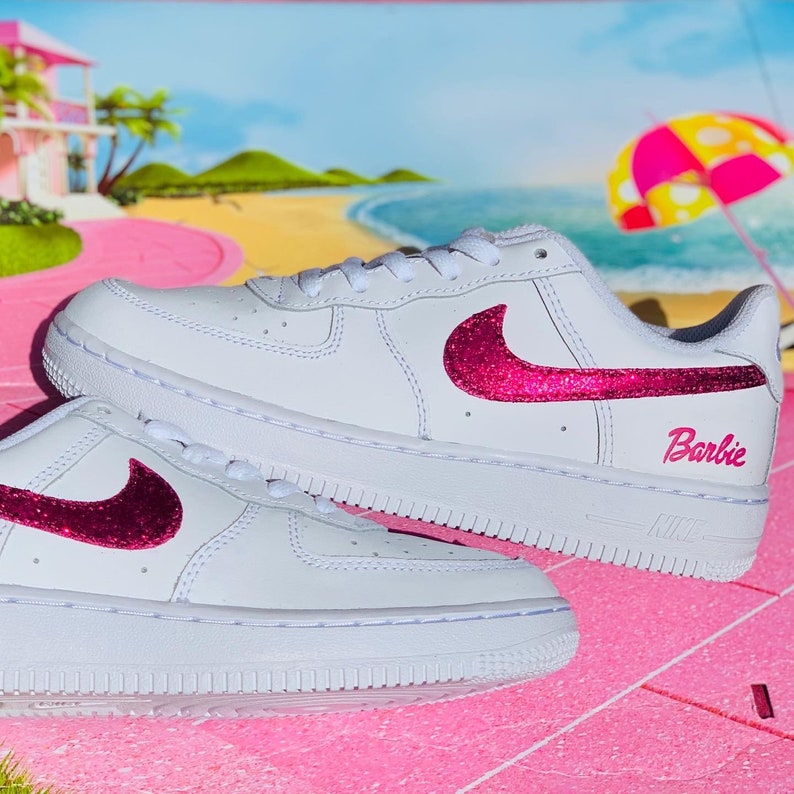 Customised custom hand-painted Barbie-themed Nike Air Force 1 | Etsy