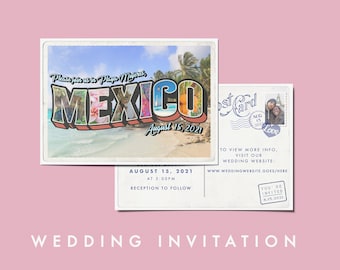 Greetings from Mexico Vintage Wedding Postcard Invitation