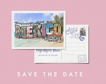 Greetings from Mexico Vintage Wedding Postcard Save the Date