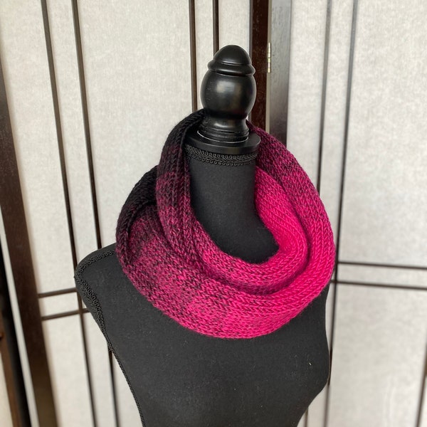 Black & Hot Pink Ombre Seamless Infinity Knit Scarf | Ombre Scarf | Warm Scarf | Handmade | Fall Scarf | Knit Scarf | MADE TO ORDER