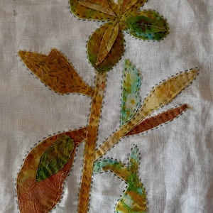 Textile Art, Lily flower, Slowstitching kit, Meditation embroidery art, Therapeutic stitching, collage