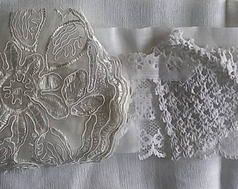 Ensemble de collages dentelle blanche et lin, art de la broderie, couture lente, journal indésirable, fabrication de cartes, projets de couture, patchwork