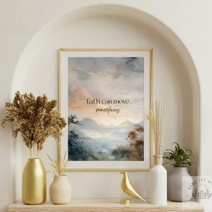 Faith Can Move Mountains Printable Wall Art - Inspirational Christian Digital Download - Scripture Quote Landscape Art - Bible Verse Decor