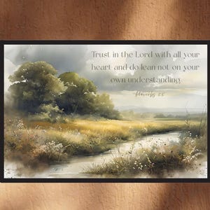Trust in the Lord - Proverbs 3:5 Scripture Wall Art - Christian Printable Decor Bible Verse Digital Download - Landscape Watercolor Artwork