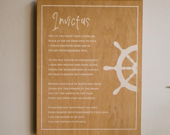 Engraved Invictus Poem Maple Wood Plaque – Inspirational Literary Wall Art