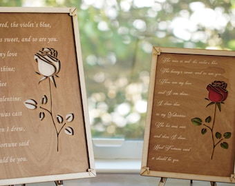 Roses are Red Valentine's engraved poem| Custom plaque with a stand | Personalized engraving