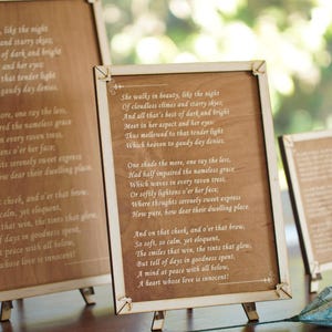 Lasergegraveerde houten plaquette - Byron's She Walks in Beauty-gedicht - literair cadeau, romantisch decor, kunst aan de muur poëzie, cadeau huwelijksverjaardag