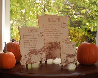 Thanksgiving engraved blessing | Poem with a stand | Large, medium and small.