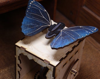 Autómata de mariposa morfo azul, modelo de mariposa de madera, regalo científico